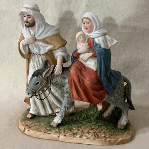HOME INTERIORS "Fleeing Bethlehem" 2000 Figurine Jesus Mary Joseph Christmas - Picture 1 of 6